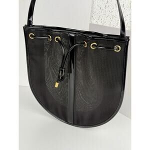 Saint Laurent Mesh Shoulder Bag Patent Black Leather